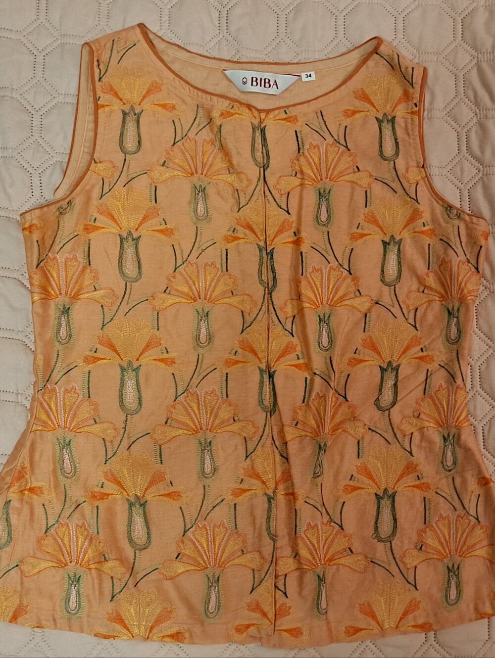 Biba Peach and Green Embroidered Floral Camisole